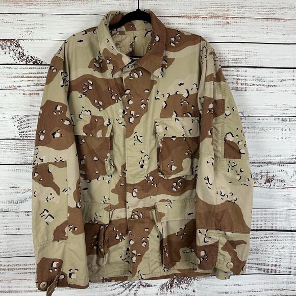 VTG US Army Gulf War Desert Choc Chip Camo 6 Color Shirt Jacket Combat Sz XL - Picture 1 of 6